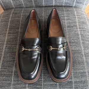 Sam Edelman New York Black Laurs Lug Sole Loafer with Gold Horsebit 8.5